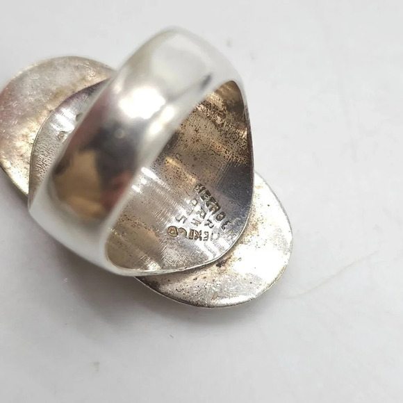 Artisan Taxco Modernist Sterling Silver Ring With Turquoise Chip Inlay 8.5 - Picture 6 of 9